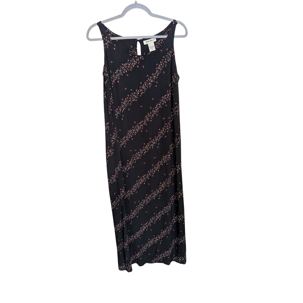 Eddie Bauer Vintage Cottagecore Maxi Dress Black‎ Pink Floral Petite 14
